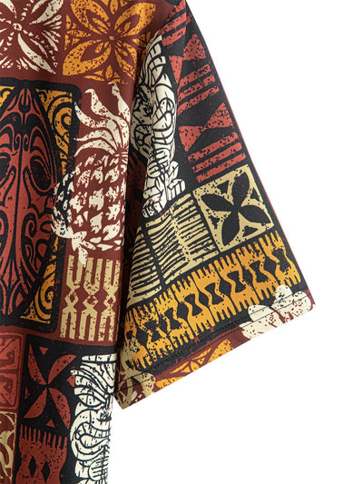 Pineapple Ethnic Hawaii Print Button Up Shirt