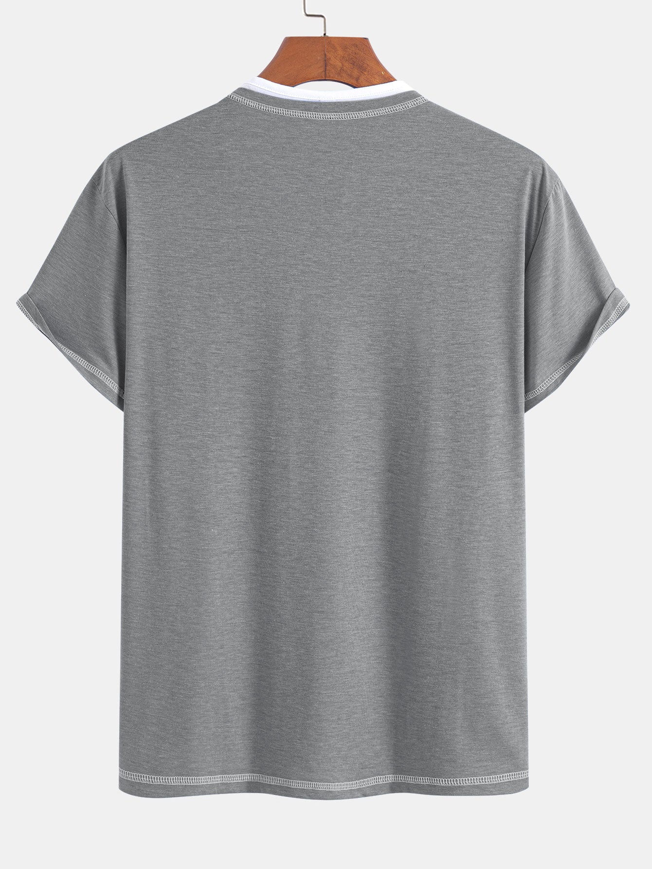 2-in-1 Notched Collar Contrast Stitching T-Shirt