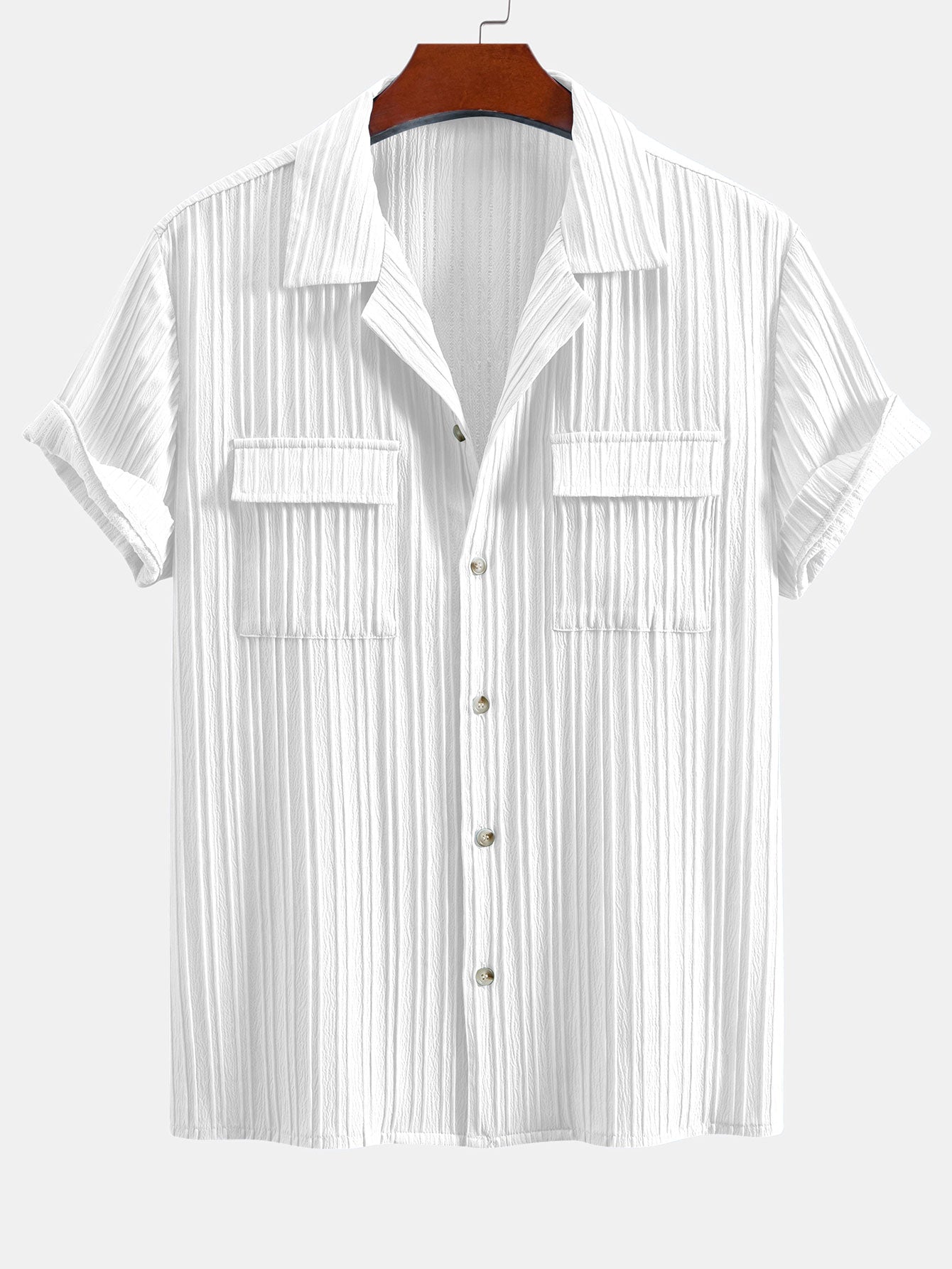 Textured Cuban Collar Pocket Shirt