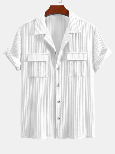 Textured Cuban Collar Pocket Shirt