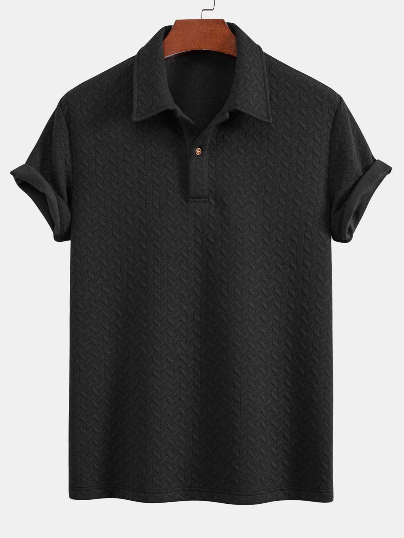 Short Sleeved Jacquard Textured Polo