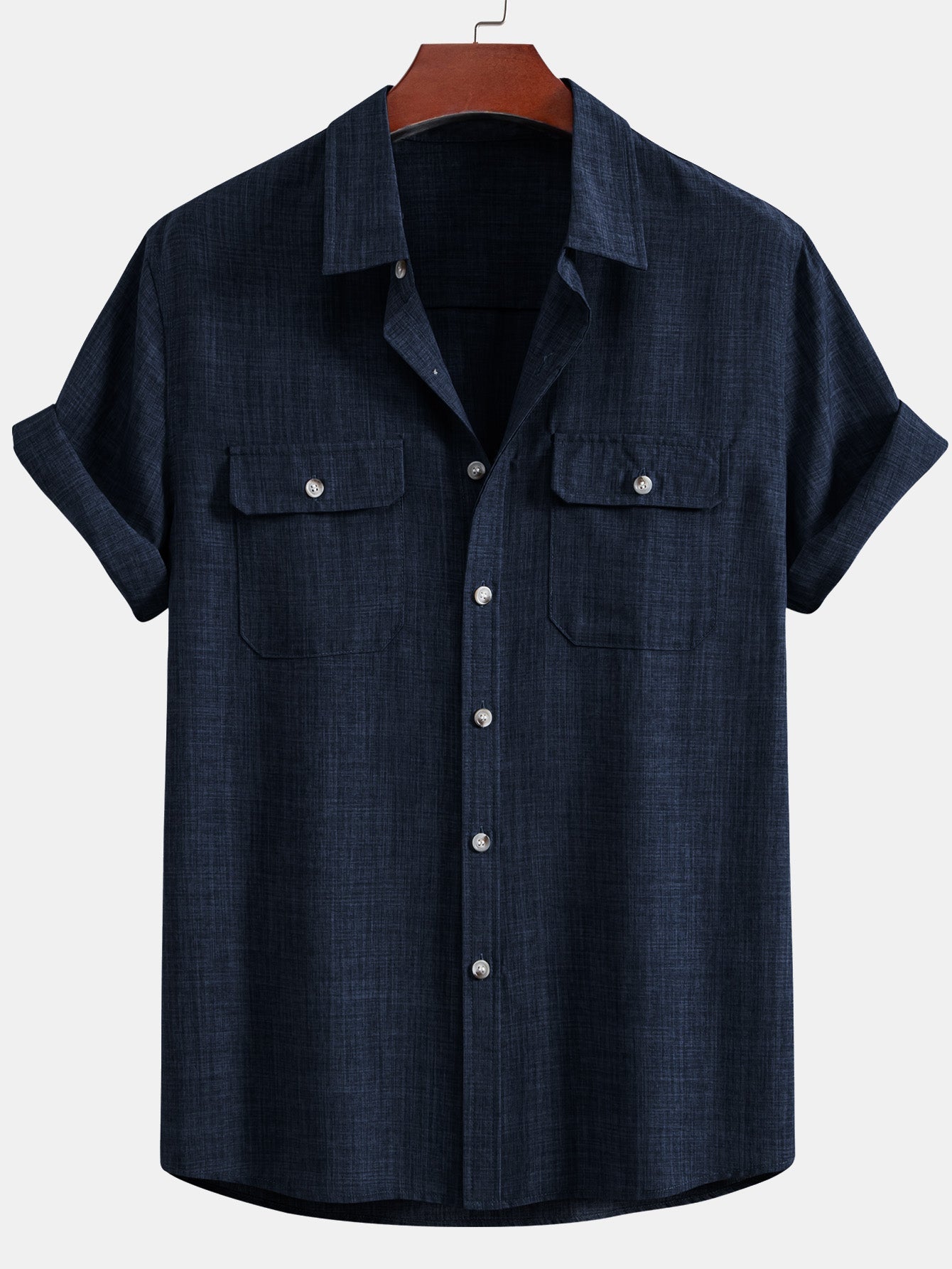 Textured Button Up Shirt With Two Pockets