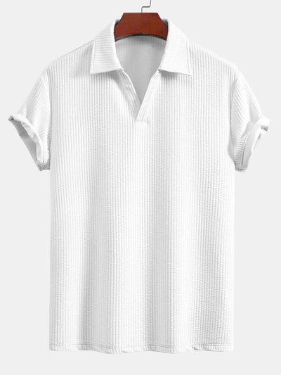 Short Sleeved V-Neck Ribbed Polo