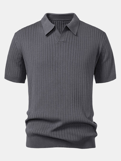 Stripe V Neck Knit Polo Shirt