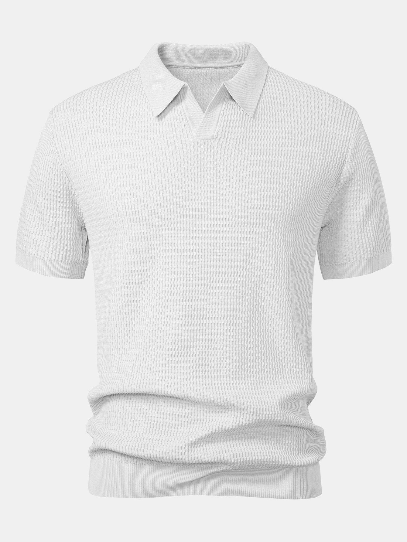 Wave Jacquard Knit V Neck Polo Shirt