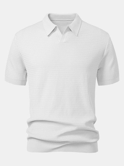 Wave Jacquard Knit V Neck Polo Shirt