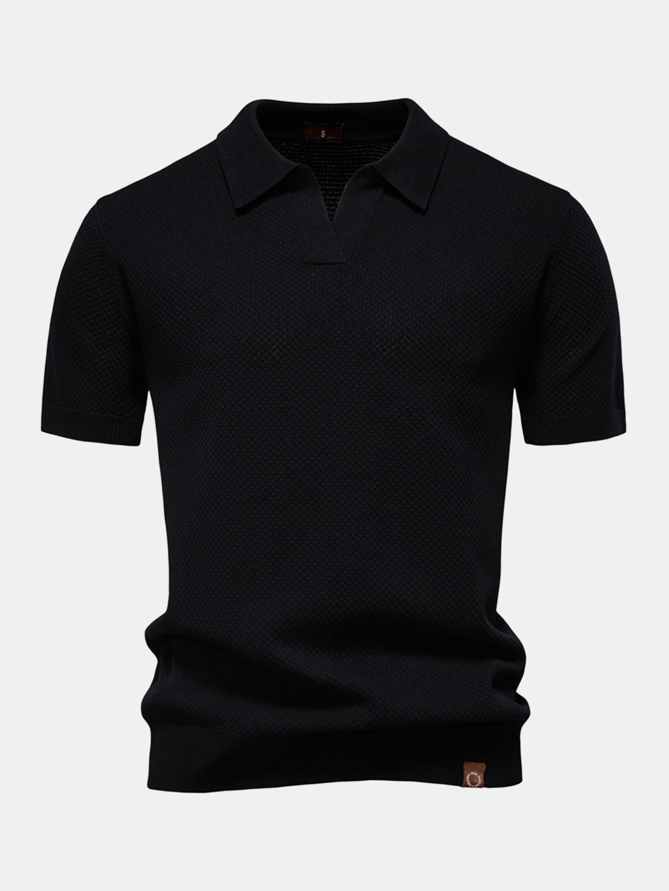 Pineapple Texture Knit V Neck Polo