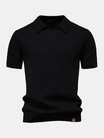 Pineapple Texture Knit V Neck Polo