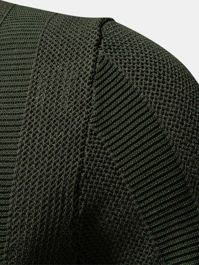 Stripe Hollow Knit V Neck Polo Shirt