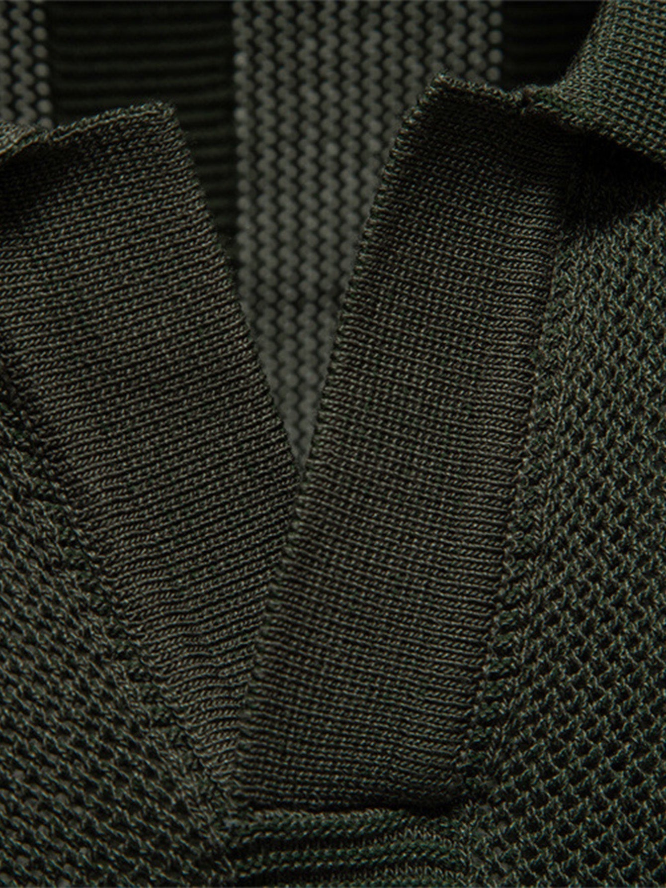 Stripe Hollow Knit V Neck Polo Shirt