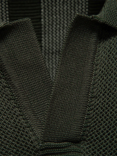 Stripe Hollow Knit V Neck Polo Shirt