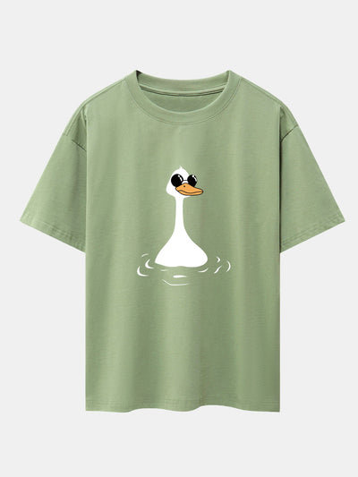 Sunglasses Goose Print Drop Shoulder Oversize T-Shirt