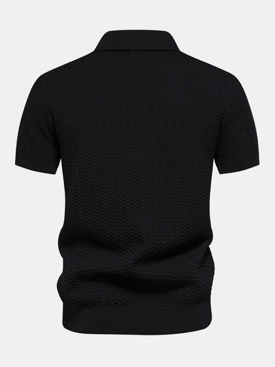 Contrast Textured Jacquard Knit Zip Up Polo Shirt