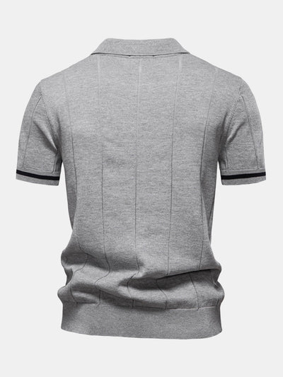 Contrast Trim Zipper Knit Polo Shirt