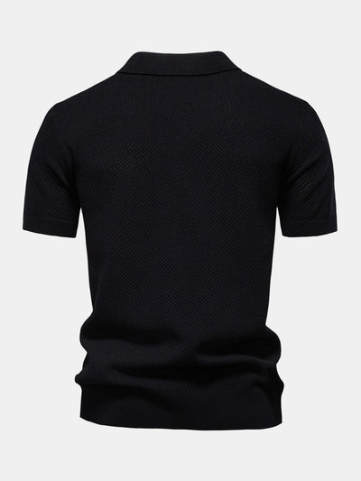 Pineapple Texture Knit V Neck Polo