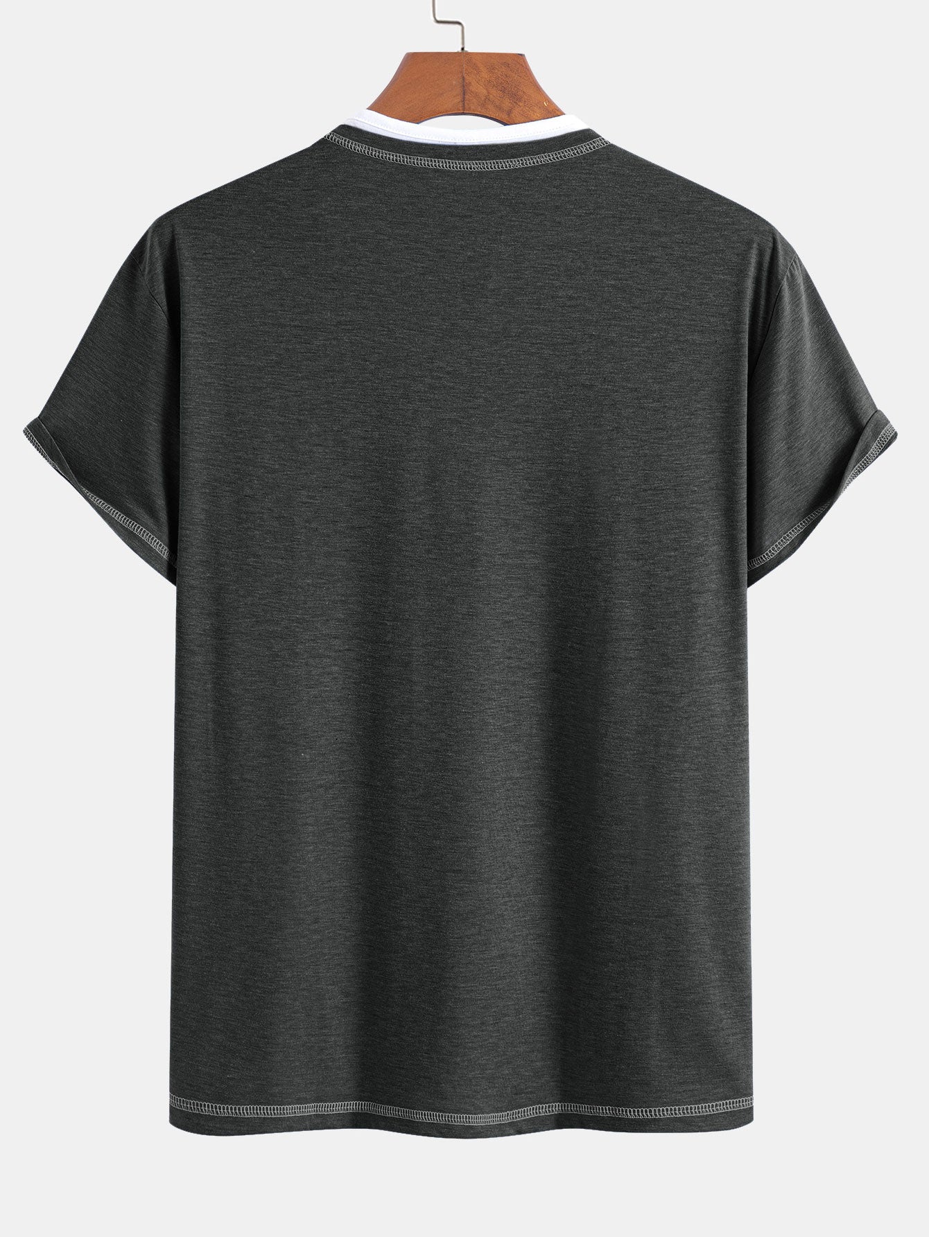 2-in-1 Notched Collar Contrast Stitching T-Shirt
