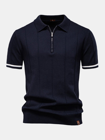 Contrast Trim Zipper Knit Polo Shirt