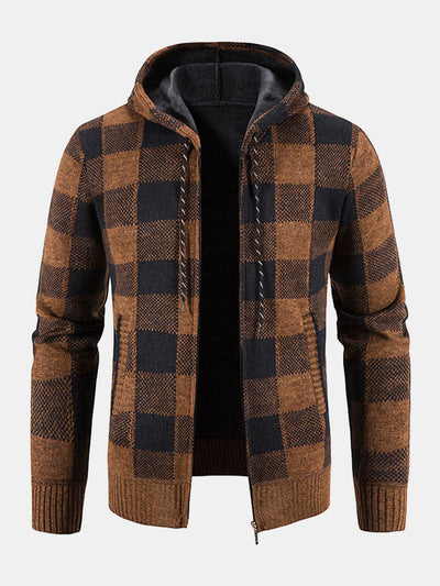 Plaid Zip Up Hooded Sweater