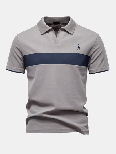 Contrast Pique V Neck Polo Shirt