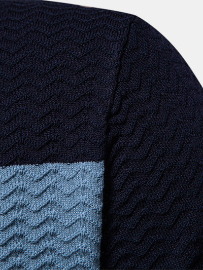 Contrast Textured Jacquard Knit Zip Up Polo Shirt