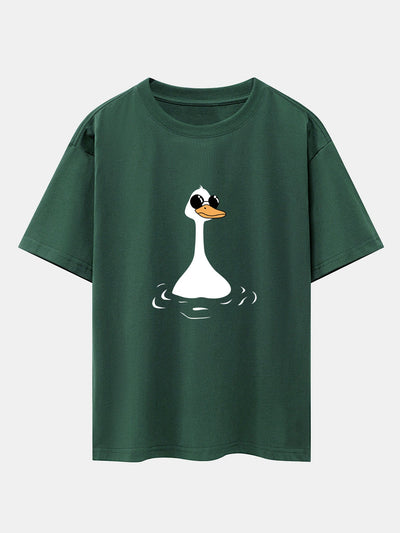 Sunglasses Goose Print Drop Shoulder Oversize T-Shirt