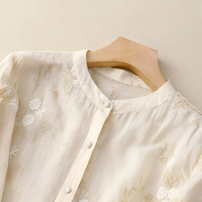 Emily | Cotton Top with Embroidered Flowers
