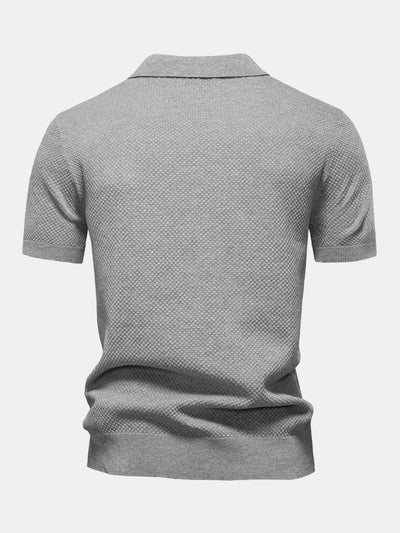 Pineapple Texture Knit V Neck Polo