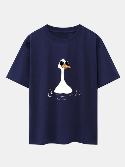 Sunglasses Goose Print Drop Shoulder Oversize T-Shirt