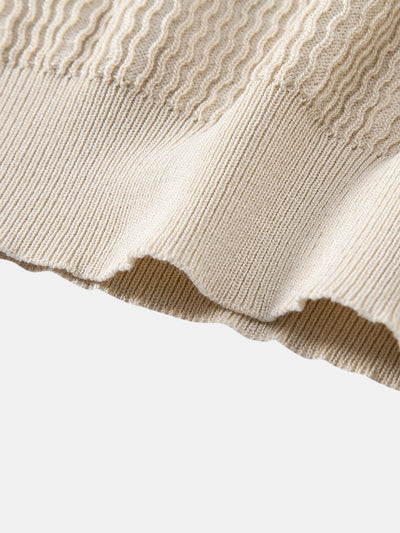Wave Jacquard Knit V Neck Polo Shirt