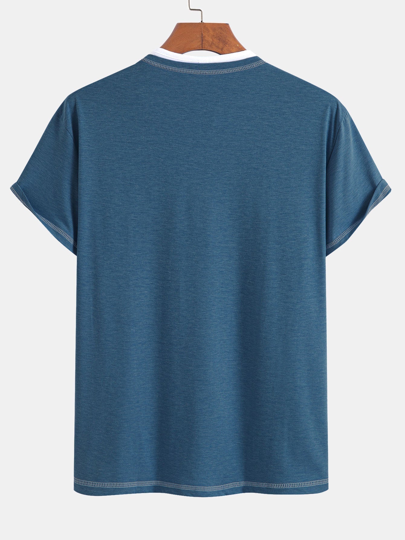 2-in-1 Notched Collar Contrast Stitching T-Shirt