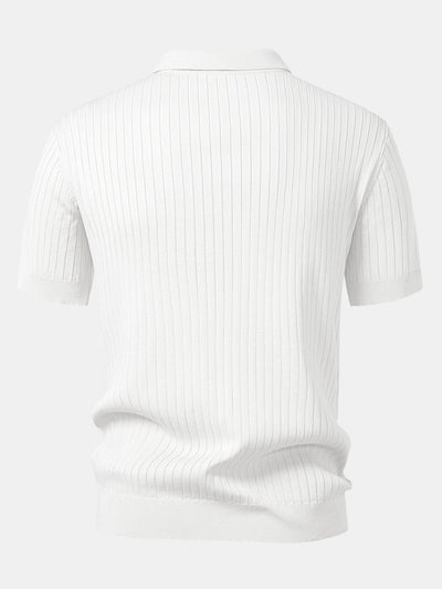 Stripe V Neck Knit Polo Shirt