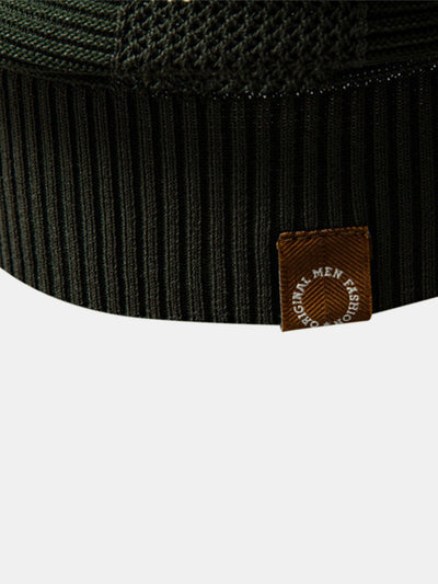 Stripe Hollow Knit V Neck Polo Shirt