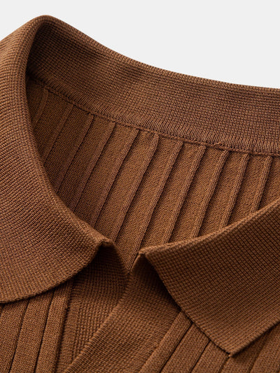 Stripe V Neck Knit Polo Shirt