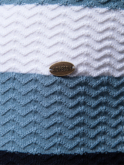 Contrast Textured Jacquard Knit Zip Up Polo Shirt