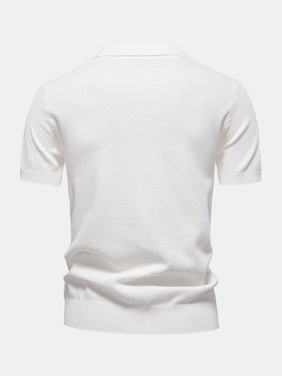 Pineapple Texture Knit V Neck Polo