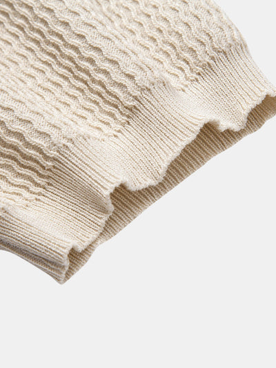 Wave Jacquard Knit V Neck Polo Shirt