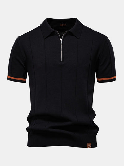 Contrast Trim Zipper Knit Polo Shirt