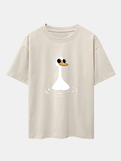 Sunglasses Goose Print Drop Shoulder Oversize T-Shirt