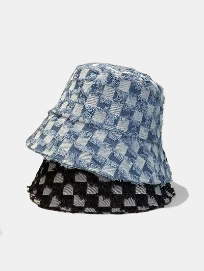 Vintage Washed Denim Checkerboard Basin Hat