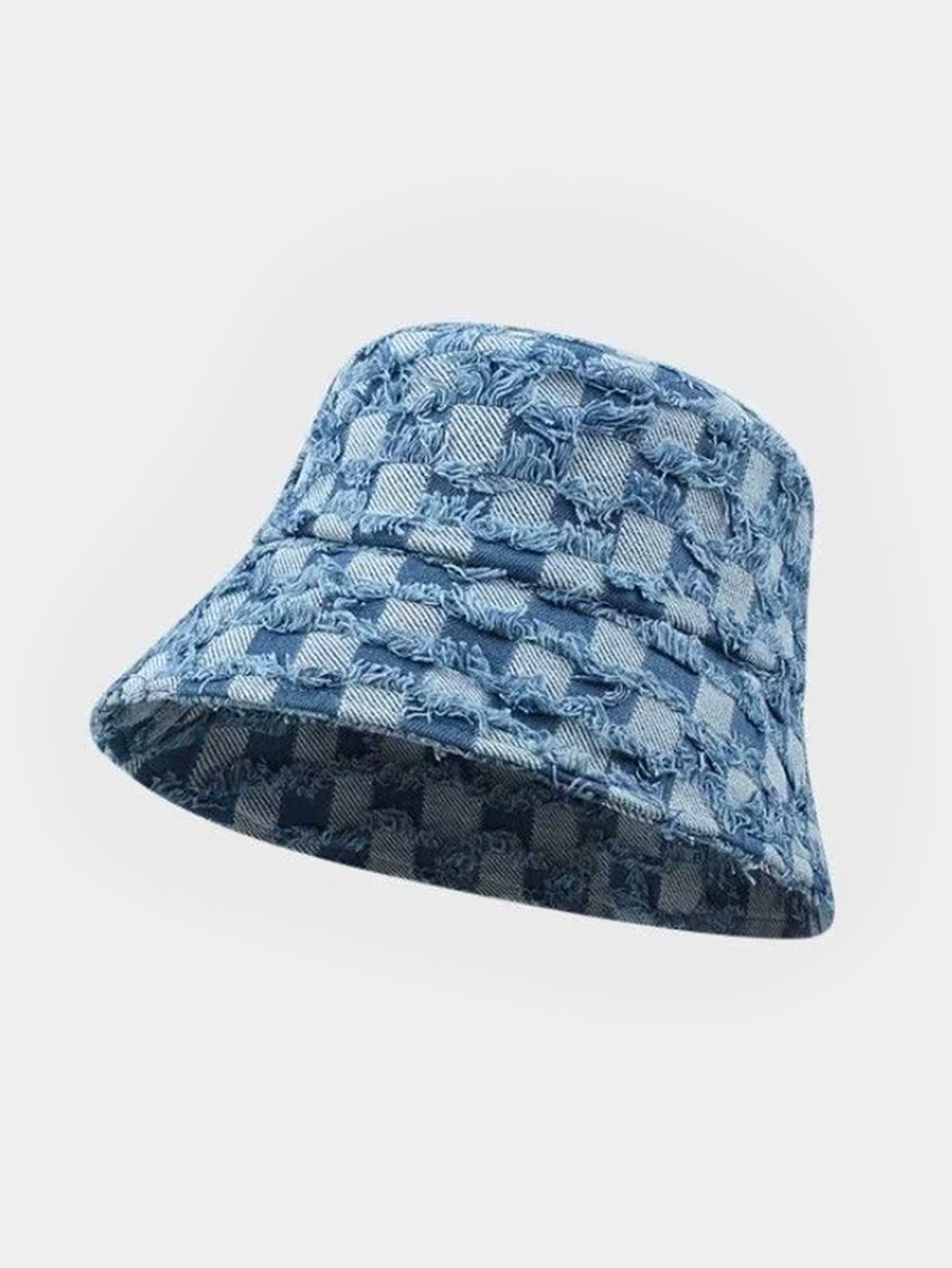 Vintage Washed Denim Checkerboard Basin Hat