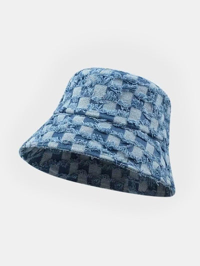 Vintage Washed Denim Checkerboard Basin Hat