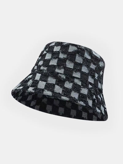 Vintage Washed Denim Checkerboard Basin Hat