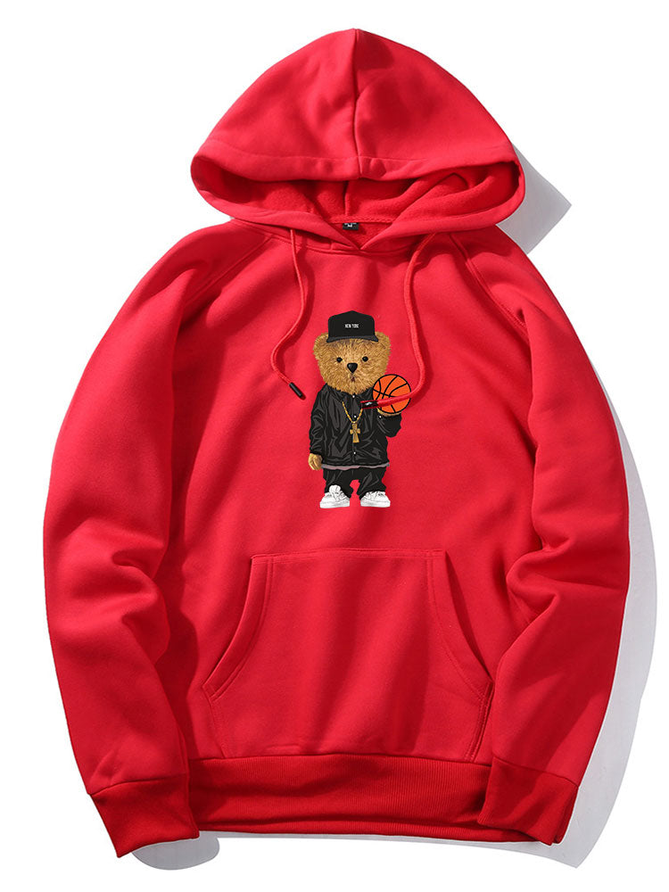 Basketball Bear Print Hoodie