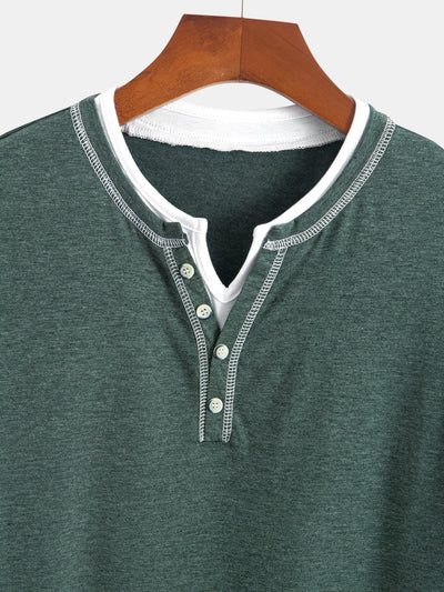 2-in-1 Notched Collar Contrast Stitching T-Shirt