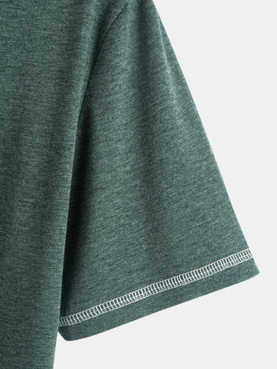 2-in-1 Notched Collar Contrast Stitching T-Shirt