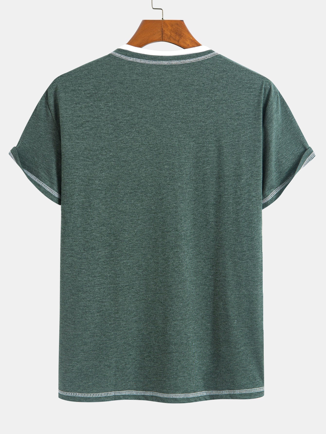 2-in-1 Notched Collar Contrast Stitching T-Shirt