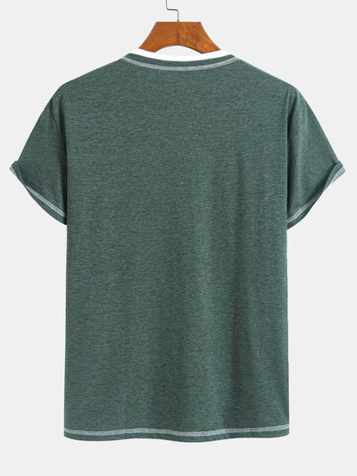 2-in-1 Notched Collar Contrast Stitching T-Shirt