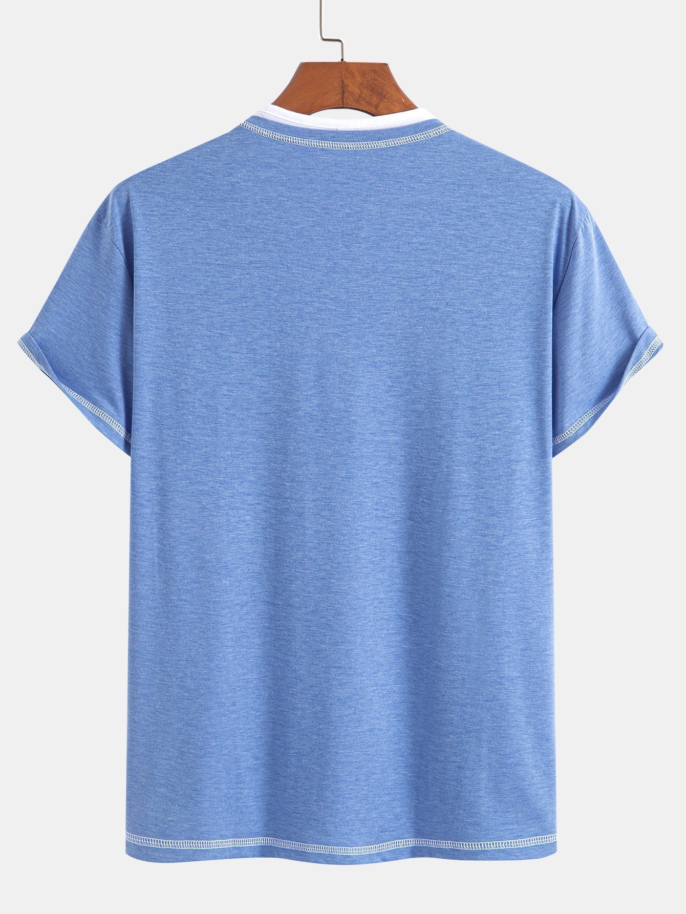 2-in-1 Notched Collar Contrast Stitching T-Shirt