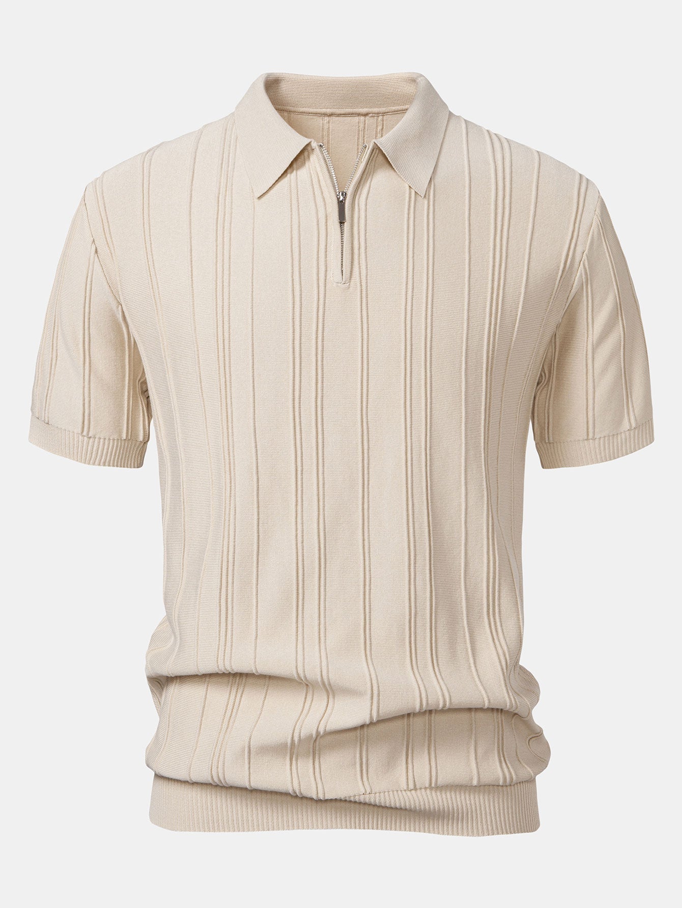 Stripe Jacquard Zipper Knit Polo Shirt