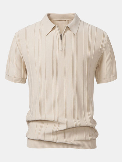 Stripe Jacquard Zipper Knit Polo Shirt